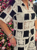 Haut Crochet Noir/Ficelle Manches Courtes