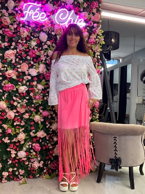 Jupe Franges Rose Fluo