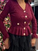 Pull Bordeaux Façon Cardigan 