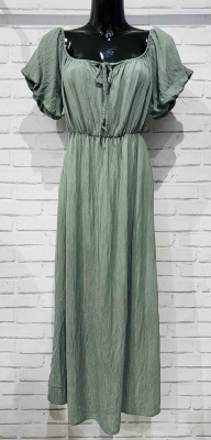 Robe Longue Kakie Manches Bouffantes 