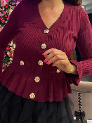 Pull Bordeaux Façon Cardigan 