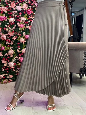 Jupe Plissée Asymétrique Taupe 