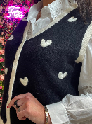 Gilet Noir Coeurs Blancs
