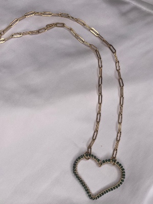 Collier Cœur Strass Vert