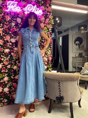 Robe Longue en Jean à Plis