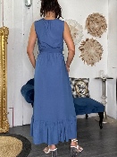 Robe Longue Bleue Volantée Louisa