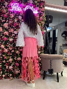 Jupe Franges Rose Fluo