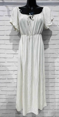 Robe Longue Écrue Manches Bouffantes
