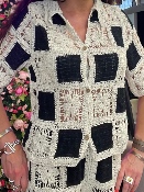 Haut Crochet Noir/Ficelle Manches Courtes