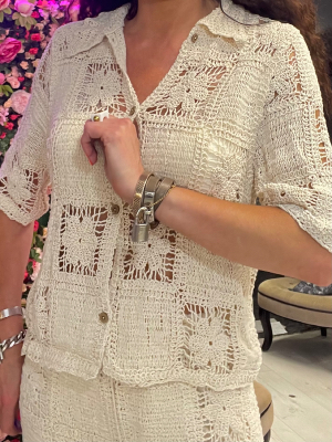 Haut Crochet Ficelle Manches Courtes