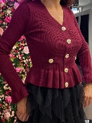 Pull Bordeaux Façon Cardigan 