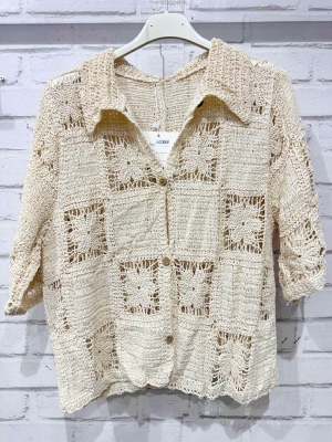 Haut Crochet Ficelle Manches Courtes
