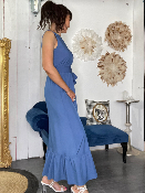 Robe Longue Bleue Volantée Louisa