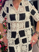Haut Crochet Noir/Ficelle Manches Courtes