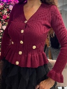 Pull Bordeaux Façon Cardigan 