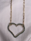 Collier Cœur Strass Vert