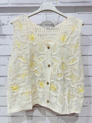 Gilet Broderies Jaunes Sans Manches