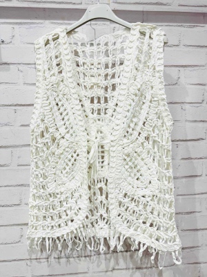 Gilet Bohème Blanc Sans Manches