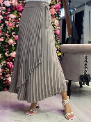Jupe Plissée Asymétrique Taupe 