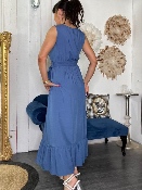 Robe Longue Bleue Volantée Louisa