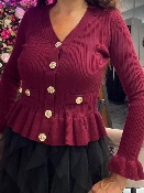 Pull Bordeaux Façon Cardigan 
