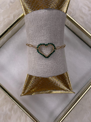 Bracelet Cœur Strass Vert