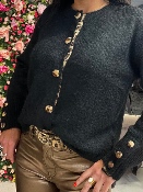 Gilet Noir Boutons Léopard
