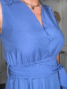 Robe Longue Bleue Volantée Louisa