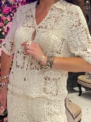 Haut Crochet Ficelle Manches Courtes