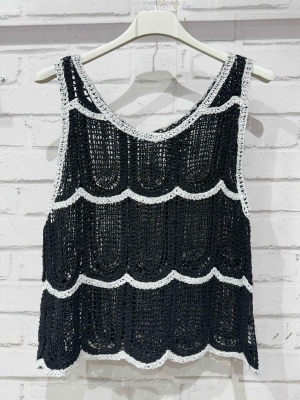 Top Crochet Festonné Noir/Blanc