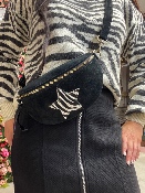 Sac Banane Croûte de Cuir Étoile Zèbre Noir