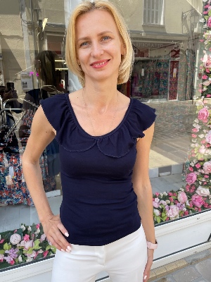 T-Shirt Col Claudine Bleu Marine